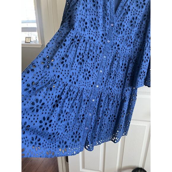 LILLY PULITZER Navy Oyster Bay Hazelanne Eyelet Sunflower Button Front Dress 16 - Picture 7 of 14